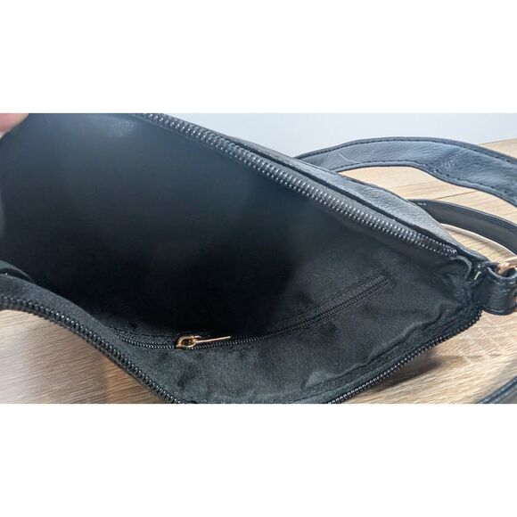 Black Faux Leather Crossbody Bag with Front Buckle Pocket & Adjustable Strap - Picture 4 of 4